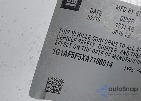 2010 Chevrolet Cobalt Lt из США, поврежденный, VIN 1G1AF5F5XA7188014